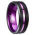 Brushed Black Purple Grooved Center Beveled Edges 8mm Tungsten Wedding Band