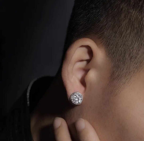 18k White Gold Plated Large CZ Center Stone Brilliant Cut Halo Stud Earrings