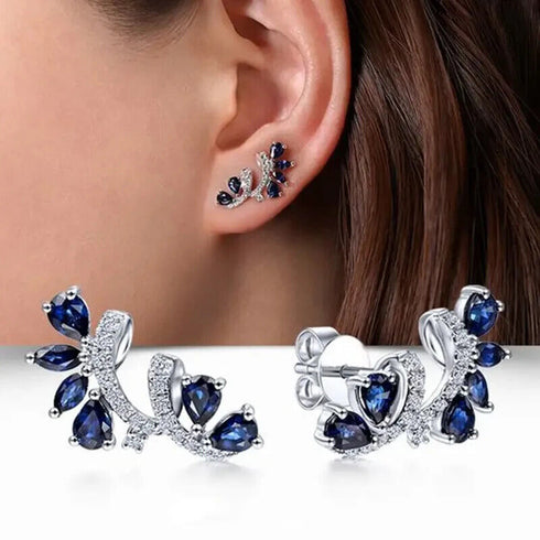 Stunning Cubic Zirconia Blue Sapphire 14K White Gold Plated Earrings for Women