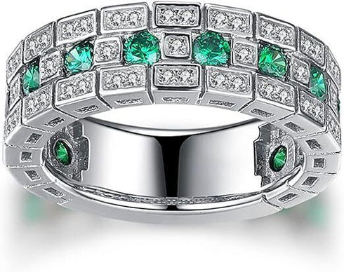 Spectacular Engagement Ring 14K White Gold Plated Green CZ Wedding Band