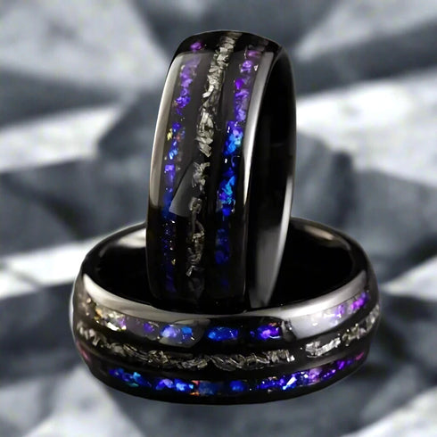 Men's 8mm Gunmetal Tungsten Nebula Meteorite Inspired Comfort-Fit Wedding Band