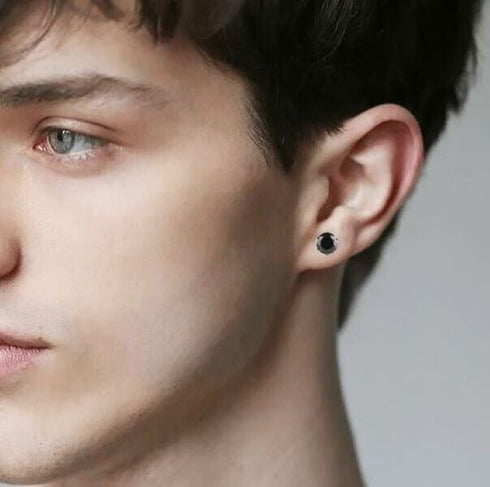 5Pairs 316L Surgical Steel Black CZ 4/5/6/7/8mm Solitaire Men Women Stud Earring