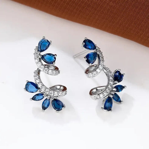 Stunning Cubic Zirconia Blue Sapphire 14K White Gold Plated Earrings for Women
