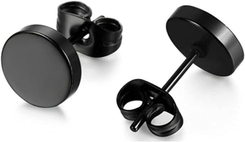 2 Pairs Of 316L Surgical Steel Punk Black & Silver Men Women Stud Earrings