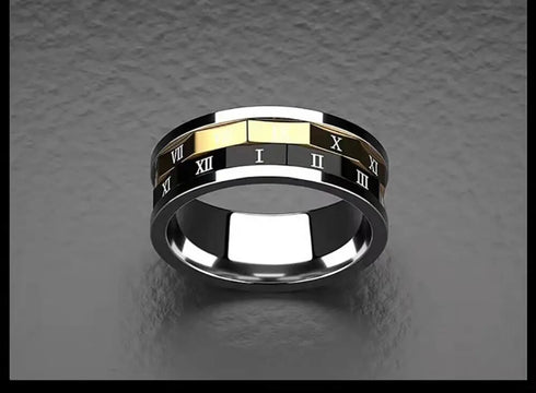 Men's 8mm Titanium Roman Numeral Tri-Color Rotatable Polished Cool Wedding Band