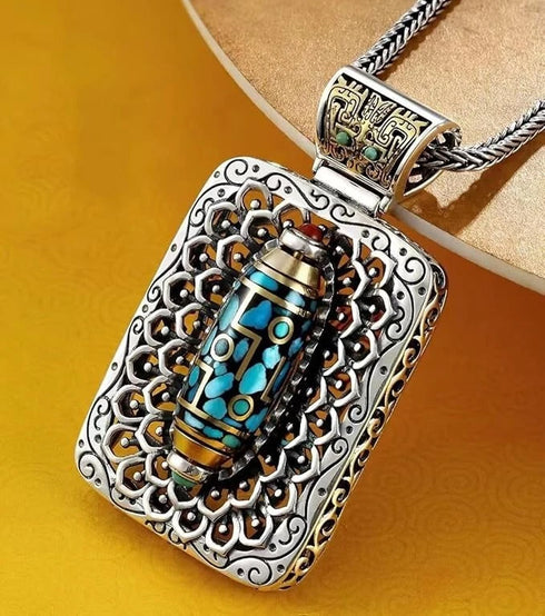 Turquoise 10,000 Buddha DZI Beads Rotating 9 Eyes Good Luck Amulet Necklace