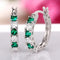 14K White Gold Plated Green Round Cut Cubic Zirconia Men Women Hoop Earrings