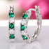 14K White Gold Plated Green Round Cut Cubic Zirconia Men Women Hoop Earrings