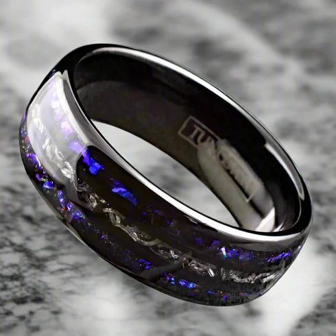 Men's 8mm Gunmetal Tungsten Nebula Meteorite Inspired Comfort-Fit Wedding Band