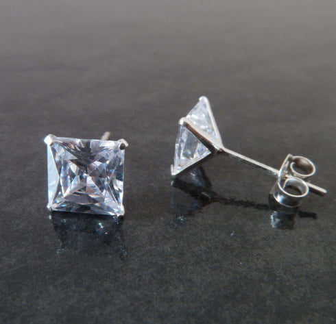 3 Pairs 14K Gold Plated Square Cubic Zirconia Solitaire Men Women Stud Earrings