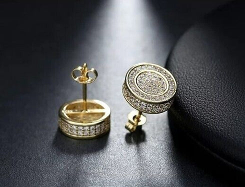 Exquisite Micro Pave 18K Gold Plated 5A Cubic Zirconia Men Women Stud Earrings