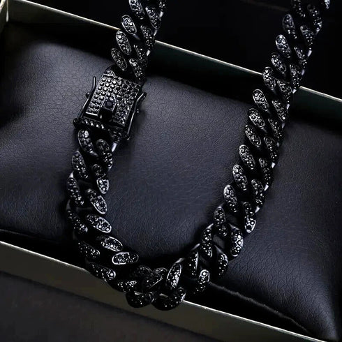 2 Pcs Men Women FULLY ICED Black Rhodium Plated Cubic Zirconia Necklace & Bracelet