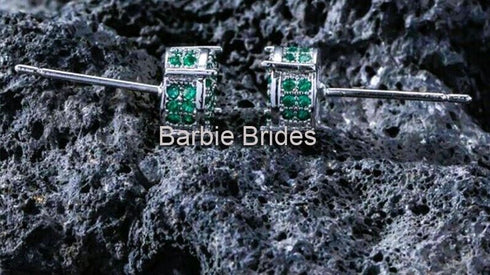Micro Pave 14K Gold Plated Green Cubic Zirconia Men Women Cluster Stud Earrings