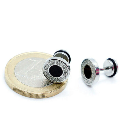 2Pairs 316L Surgical Steel Gold Silver Greek Key Pattern Men Women Stud Earrings
