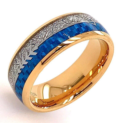 Men's 8mm Tungsten Cupid's Arrow Meteorite Inspired & Blue Lasurite Inlay Band