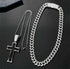 3-Pc Iced Out 14K Gold Plated CZ Black Cross Pendant W/20" Rope Chain+Cuban Necklace