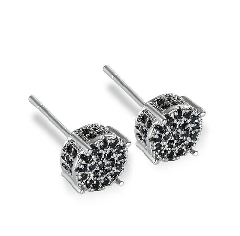 Micro Pave 14K White Gold Plated Black Cubic Zirconia Men Women Cluster Earrings