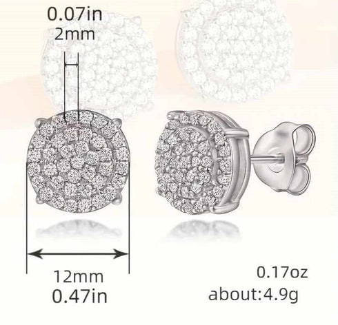 Paved 18KWhite Gold Plated Cubic Zirconia Double Round Cluster Men Women Earring