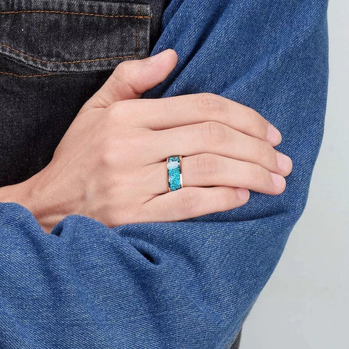 Men 8mm Tungsten Turquoise Domed Polished Carbon Fiber Comfort-Fit Wedding Band