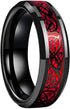 Men's 8mm Tungsten Beveled Edges Red Celtic Dragon Comfort-Fit Wedding Band Ring