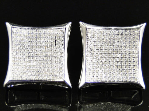 Micro Pave Kite Square 14K White Gold Plated Cubic Zircon Men Women Stud Earring