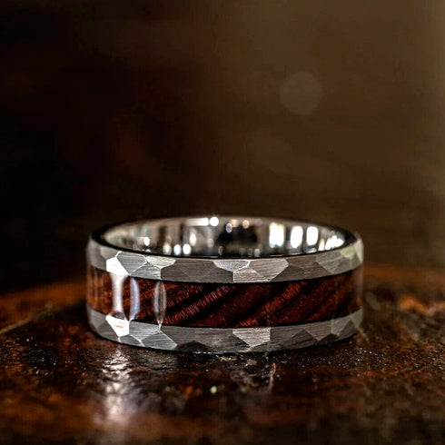 Men's 8mm Titanium Silver with Ironwood Inlay Comfort-Fit Polished Wedding Band
