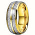 Men's 8mm Tungsten Yellow Gold Double Line Meteorite Inspired Domed Band