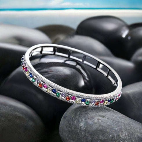 Elegant Multicolor 14K White Gold Plated Cubic Zirconia Women Bracelet