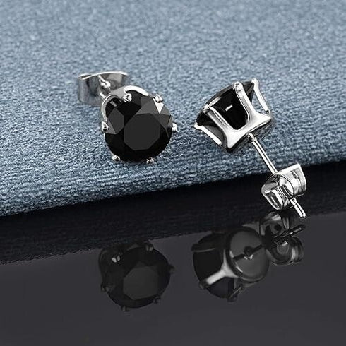 6 Pairs 316L Surgical Steel Black CZ 3/4/5/6/7/8mm Solitaire Men Women Earrings