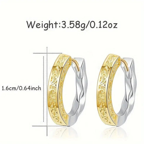 Retro Tang Grass Grain Sense Texture Gold Silver High-End Men Women Hoop Earring