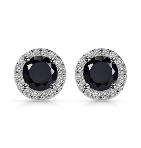 Paved Round Cut Black & White 18K White Gold Plated CZ Men & Women Stud Earrings