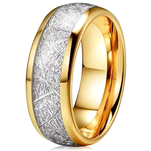 Men's 8mm Titanium Meteorite Inlay Comfort-Fit Polished Engagement Wedding Band