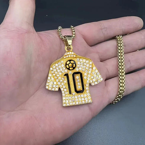 Fully Iced Soccer Jersey Number10 Titanium CZ Hip Hop Bling Pendant Necklace