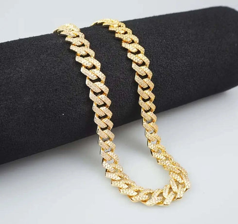 2-Pc Men FULLY ICED Thick 14K Gold Plated CZ Miami Cuban Link Necklace+Bracelet