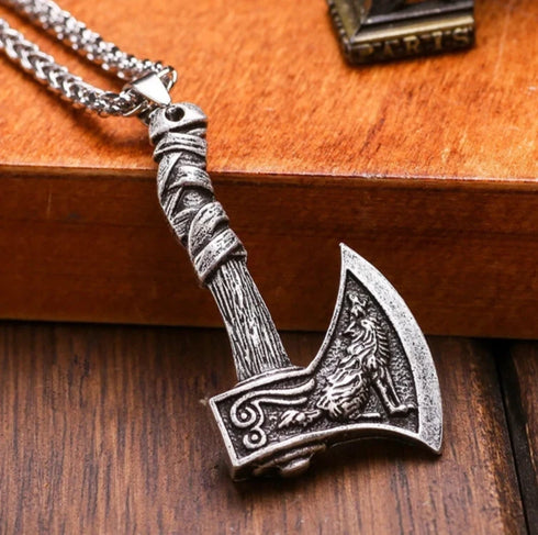 Norse Runes Viking Thor Hammer/Wolf Axe/Wing Cross Sword Amulet Pendant Necklace
