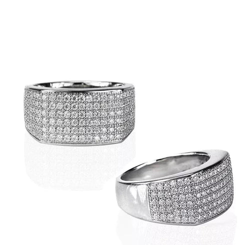Micro Pave 18K White Gold Plated Iced Multi Row Cubic Zirconia Men Women Ring