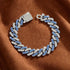 2 Pc Men Women FULLY ICED Rhombus Blue Cuban Link Chain 2Row CZ Necklace & Bracelet
