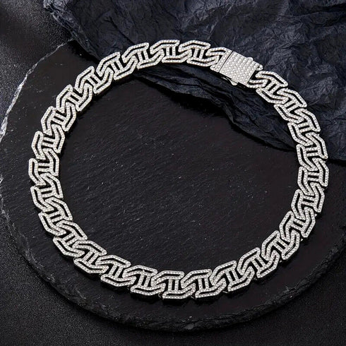 2-Pc ICED OUT Tiger Head 14K Gold Plated CZ Wide 'H' Shape Cuban Chain Necklace