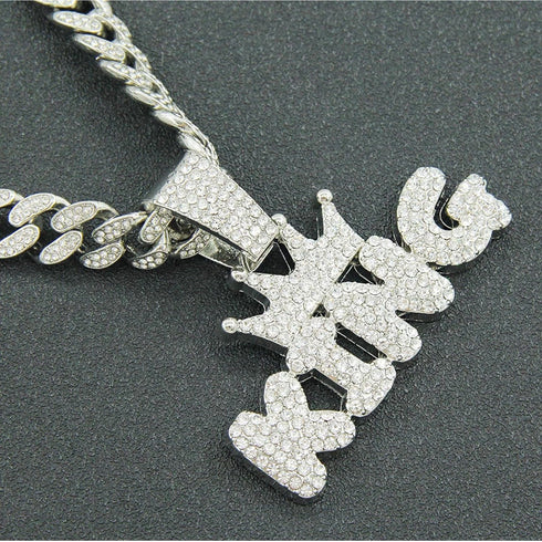 3-Pcs FULLY ICED 14K White Gold Plated CZ Crowned King Cuban Necklace & Bracelet