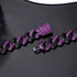 2Pc FULLY ICED Bling Rhodium Plated Purple Black CZ Cuban Link Necklace+Bracelet