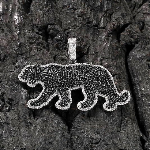 Iced Out 14K Gold Plated Cubic Zirconia Black Jaguar Panther Pendant Necklace