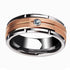 Men 8mm Titanium Steel Carving Pattern 2-Tone Silver Rose Zirconia Wedding Band