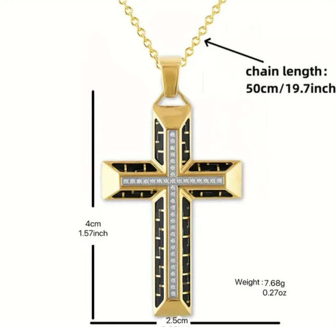 Iced Out Bling 18K Gold Plated Cubic Zirconia Cross Pendant Necklace