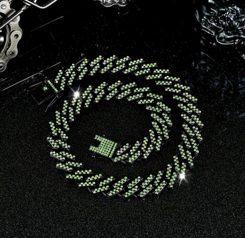 2Pcs FULLY ICED Gun Black Rhodium Plated CZ Cuban Link Hip Hop Necklace+Bracelet