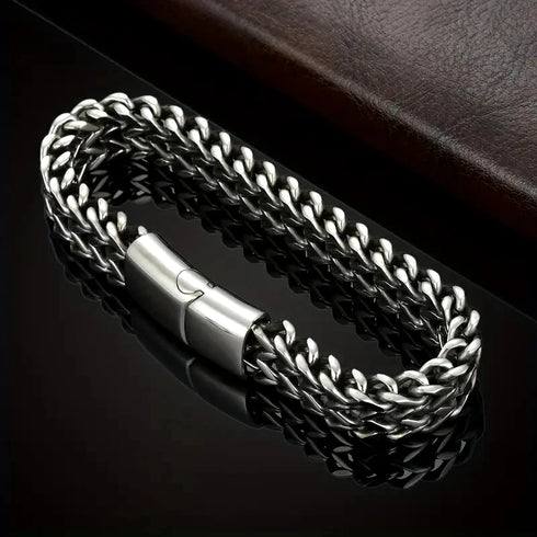 Stylish Men's High Quality Titanium Steel Double Curb Chain Magnetic Bracelet