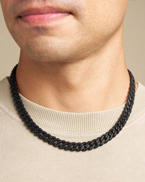 2 Pcs Men Women FULLY ICED Black Rhodium Plated Cubic Zirconia Necklace & Bracelet