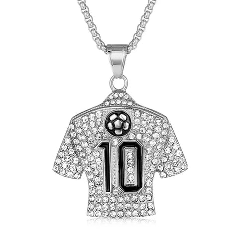Fully Iced Soccer Jersey Number10 Titanium CZ Hip Hop Bling Pendant Necklace