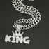 3-Pcs FULLY ICED 14K White Gold Plated CZ Crowned King Cuban Necklace & Bracelet