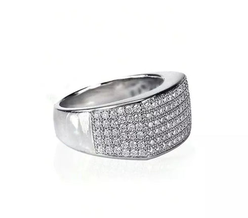 Micro Pave 18K White Gold Plated Iced Multi Row Cubic Zirconia Men Women Ring