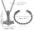 Nordic Viking Wolf Head Thor's Hammer Men Women Mjolnir Necklace & Bracelet Set